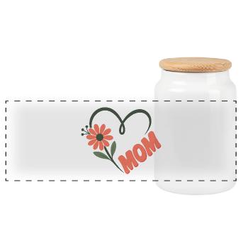 Mom Flowers Heart - Panoramic Cookie Jar with Wooden Lid - white - Front