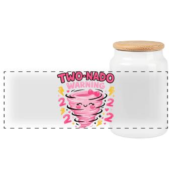 Avertissement à deux nado : 2e anniversaire design - Boîte à biscuits avec couvercle en bois - blanc - Devant