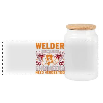 Welder Heroes: Engineers Need Heroes - Panoramic Cookie Jar with Wooden Lid - white - Front