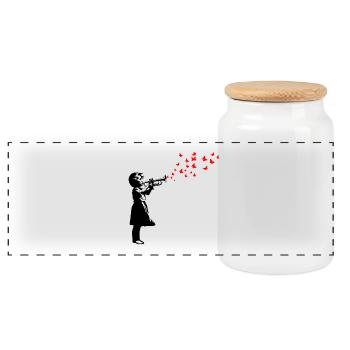 Fille et papillons avec trompette, style Banksy - Boîte à biscuits avec couvercle en bois - blanc - Devant