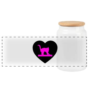 feline - Panoramic Cookie Jar with Wooden Lid - white - Front