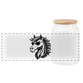 Cool Horse Head - Panoramic Cookie Jar with Wooden Lid - white - Front