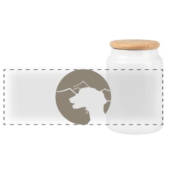 Lévrier arabe - silhouette de saluki en cercle - Boîte à biscuits avec couvercle en bois - blanc - Devant