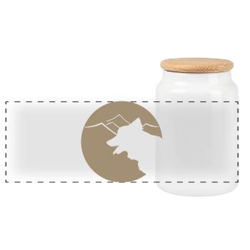 Hundsilhouette im Gebirge oder Dünen - Panorama Keksdose mit Holzdeckel - Weiß - Vorne
