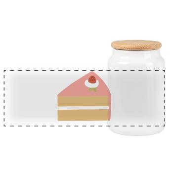 Illustration de la part de gâteau aux fraises roses - Boîte à biscuits avec couvercle en bois - blanc - Devant