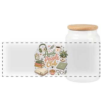 Introverted humor: Calm instead of people - Panoramic Cookie Jar with Wooden Lid - white - Front