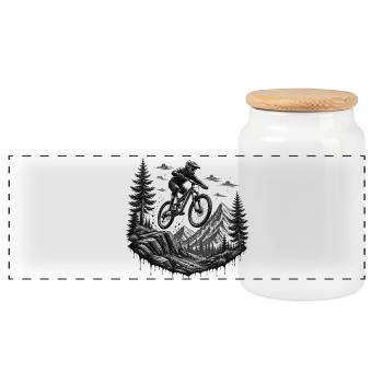 MTB Downhill Mountain Bike Trail Alps Mountains Sports - Panoramic Cookie Jar with Wooden Lid - white - Front