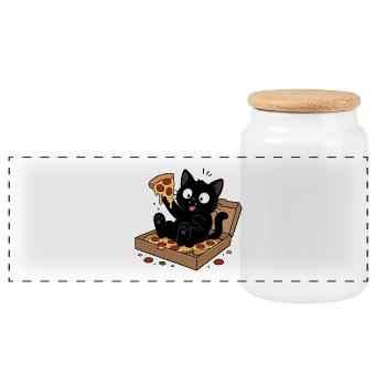 Pizza au chat : Héros du snack moelleux - Boîte à biscuits avec couvercle en bois - blanc - Devant