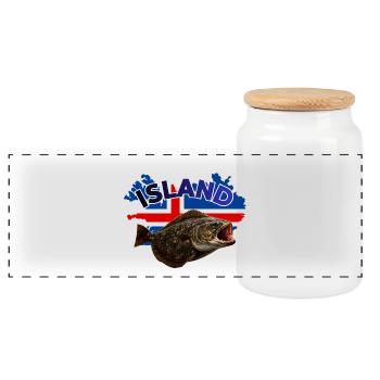 Pêche au flétan en Islande - Boîte à biscuits avec couvercle en bois - blanc - Devant