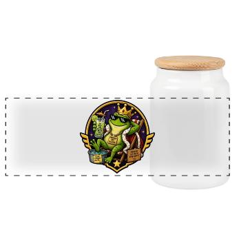 Königlicher Frosch mit Klasse - Panorama Keksdose mit Holzdeckel - Weiß - Vorne