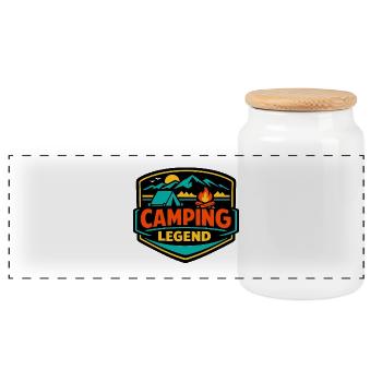 Légende du camping : Feu, tente et montagnes - Boîte à biscuits avec couvercle en bois - blanc - Devant