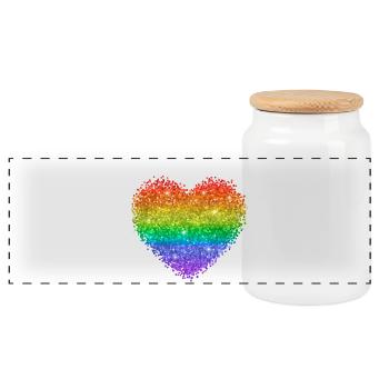 Rainbow Heart Glitter Dots - Panoramic Cookie Jar with Wooden Lid - white - Front