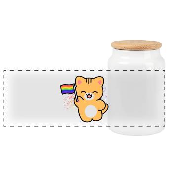 Kätzchen mit Pride-Fahne - Panorama Keksdose mit Holzdeckel - Weiß - Vorne