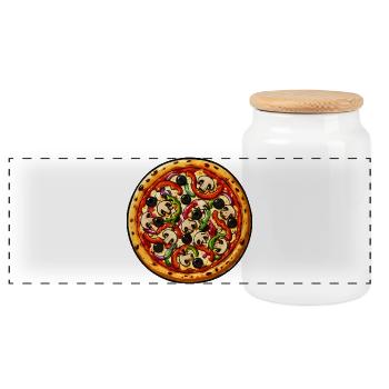 Pizza Pop Art: Colorful toppings - Panoramic Cookie Jar with Wooden Lid - white - Front