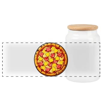 Hawaiian pizza illustration - Panoramic Cookie Jar with Wooden Lid - white - Front