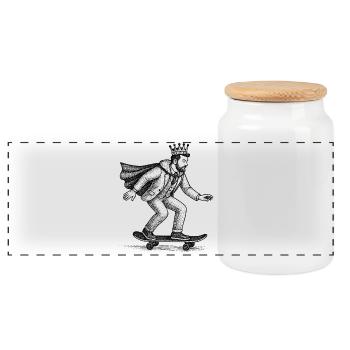 Crowned Skater King - Panoramic Cookie Jar with Wooden Lid - white - Front