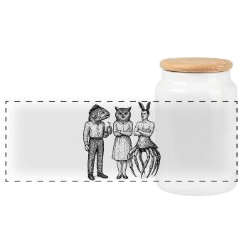 Anthro Trio: Fish Owl Bunny - Panoramic Cookie Jar with Wooden Lid - white - Front