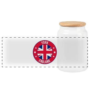 York England Circular Flag Emblem - Panoramic Cookie Jar with Wooden Lid - white - Front