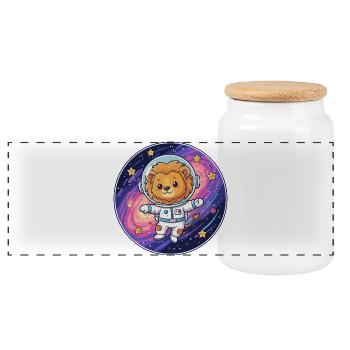 Leo astronaut in space - Panoramic Cookie Jar with Wooden Lid - white - Front