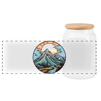 Mountains Landscape - Panoramic Cookie Jar with Wooden Lid - white - Front