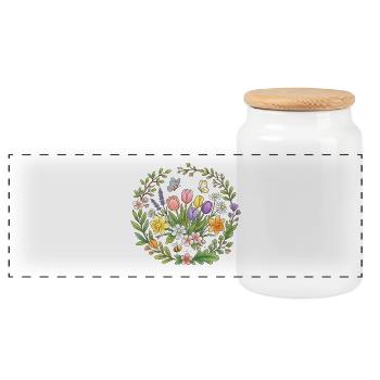 Couronne florale printanière de tulipes - Boîte à biscuits avec couvercle en bois - blanc - Devant