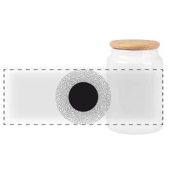 Radial Dot Sunburst - Panoramic Cookie Jar with Wooden Lid - white - Front