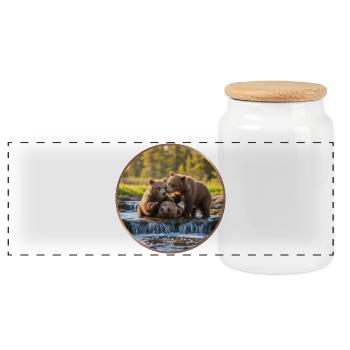 T-Shirt-Design „Spielende Bärenjunge“ - Panorama Keksdose mit Holzdeckel - Weiß - Vorne
