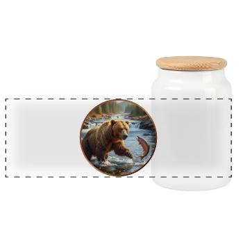 T-Shirt Design "Fishing Brown Bear" - Panoramic Cookie Jar with Wooden Lid - white - Front