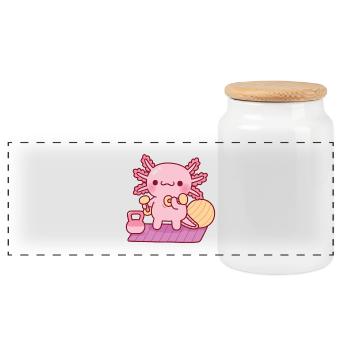 Entraînement mignon d’axolotl avec des haltères - Boîte à biscuits avec couvercle en bois - blanc - Devant
