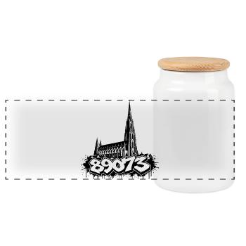 Ulm Motif 5 - Panoramic Cookie Jar with Wooden Lid - white - Front
