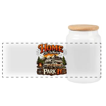 Home Is Where Park It - Boîte à biscuits avec couvercle en bois - blanc - Devant