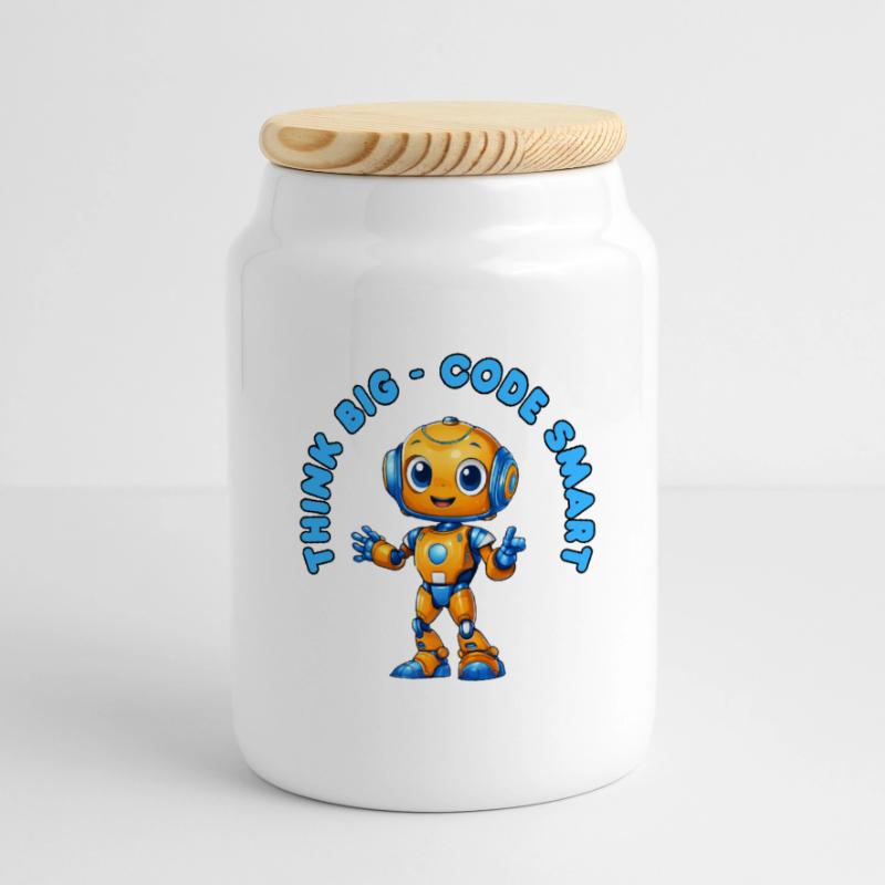 Roboter - Think big, Code Smart  Panorama Keksdose mit Holzdeckel