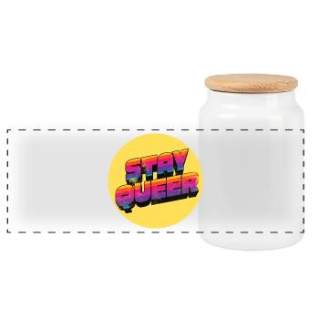 Stay Queer Regenbogen Grafik - Panorama Keksdose mit Holzdeckel - Weiß - Vorne
