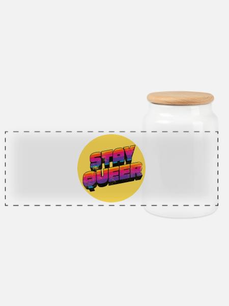 Stay Queer Regenbogen Grafik - Panorama Keksdose mit Holzdeckel - Weiß
