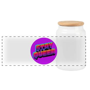 Stay Queer Retro Neon - Panorama Keksdose mit Holzdeckel - Weiß - Vorne