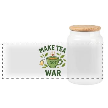Make Tea Not War – It's Tea - Time - Panoramic Cookie Jar with Wooden Lid - white - Front