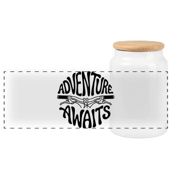 bicycle - Panoramic Cookie Jar with Wooden Lid - white - Front