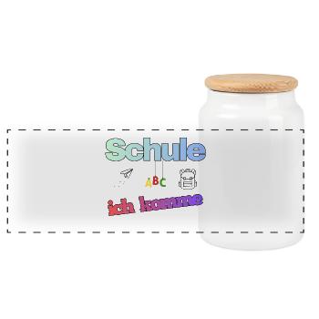 Schule ich komme - Erstklässler - Panorama Keksdose mit Holzdeckel - Weiß - Vorne