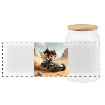 Aventurière Fée dans une voiture du désert - Boîte à biscuits avec couvercle en bois - blanc - Devant