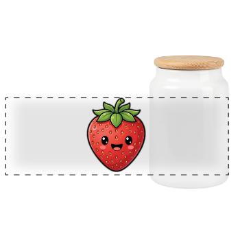 Cute Strawberry - Summer Fruit Kawaii Cute - Panoramic Cookie Jar with Wooden Lid - white - Front