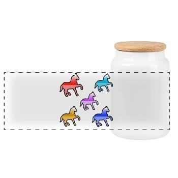 horses - Panoramic Cookie Jar with Wooden Lid - white - Front