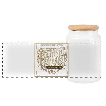 British Tears, founded in 1773, Boston Tea Party - Panoramic Cookie Jar with Wooden Lid - white - Front
