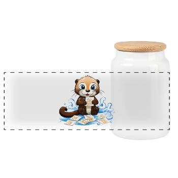 Otter mit Kochrezepte Karten - Panorama Keksdose mit Holzdeckel - Weiß - Vorne