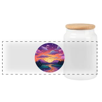 Sonnenuntergang am Flussufer - Panorama Keksdose mit Holzdeckel - Weiß - Vorne