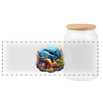Underwater book paradise with whale - Panoramic Cookie Jar with Wooden Lid - white - Front