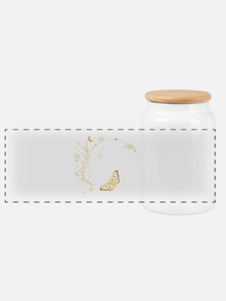 Goldene Mondblätter Kreisrahmen - Panorama Keksdose mit Holzdeckel - Weiß