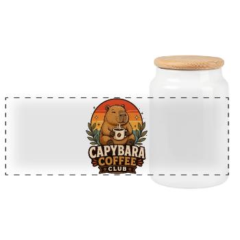 Capybara Coffee Club Kaffee Capybara - Panorama Keksdose mit Holzdeckel - Weiß - Vorne