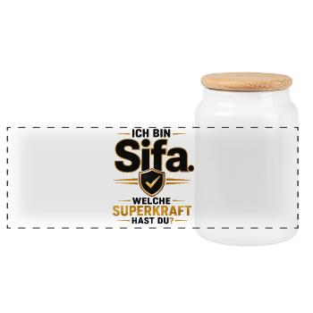 Ich bin Sifa – Welche Superkraft hast du? - Panorama Keksdose mit Holzdeckel - Weiß - Vorne