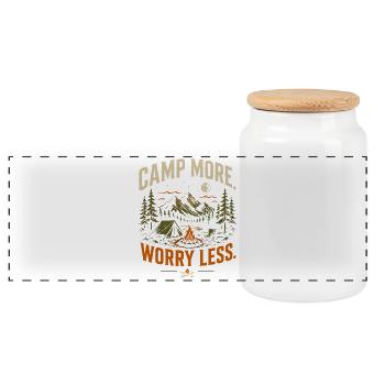 Camping more, worries less - Panoramic Cookie Jar with Wooden Lid - white - Front