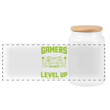 Gamer Saying Level Up Neon - Panoramic Cookie Jar with Wooden Lid - white - Front